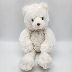 Gund Brighton White Bear Plush 12" Brown Threaded Nose Beanie Stuffed Toy 15234